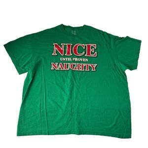 Christmas Shirt Size 2XL Green Nice Until Proven Naughty Crew Neck Pullover